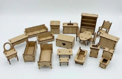Kit mini Móveis Cru com 19 unidades - Para Casinha Infantil