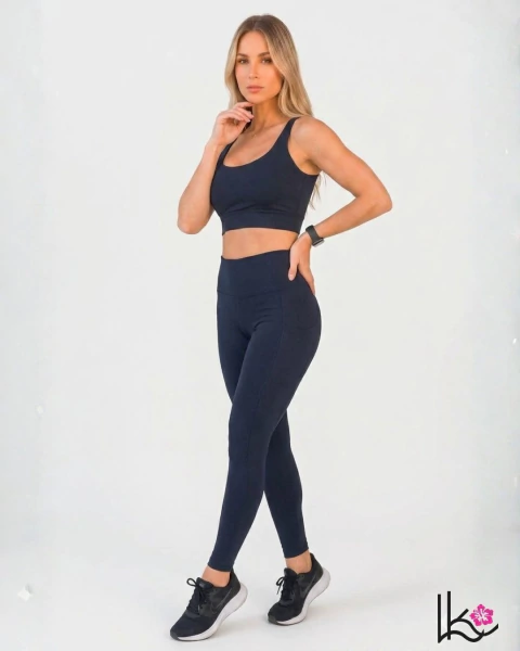 Conjunto Fitness Feminino Legging Bolso Lateral Top Suplex Grosso Zero Transparência Academia Treino