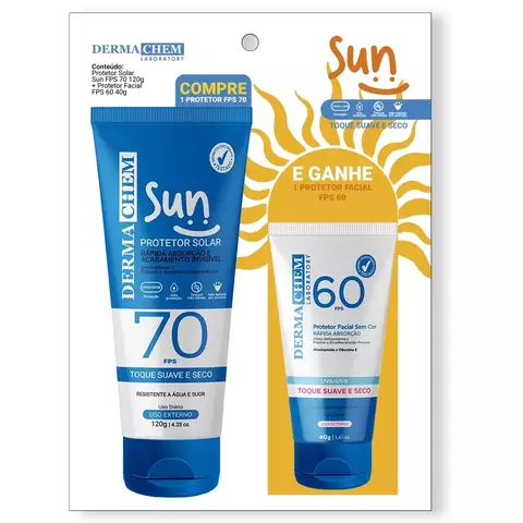 Kit Protetor Solar Corporal 70fps + Protetor Facial 60fps - Dermachem | ATACADO - comprar online