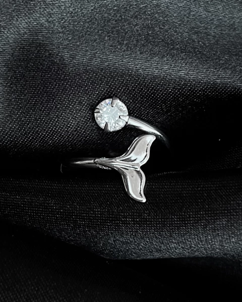 anel solitário cauda de sereia em aço inoxidável com zircônia
