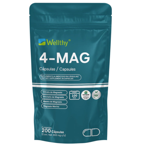 4-MAG Magnesio Complex 200 Cápsulas. Equivalente a 360mg de Magnesio. Citrato de Magnesio, Glicinato de Magnesio, Malato de Magnesio y Magnesio Marino - comprar en línea