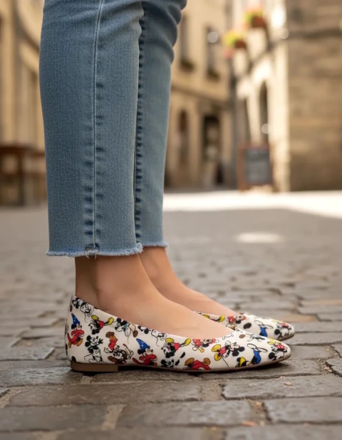 Sapatilha Feminina Bico Fino Estampas Desenhos Animados Numeração Especial 33 a 44