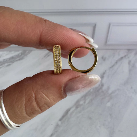 Par Argolla con Doble Fila de Cubic 15mm Gold - comprar online