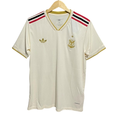 Camisa de Time Tailandesa - Flamengo Off White c/ Dourado Detalhe Vermelho/Preto No Ombro