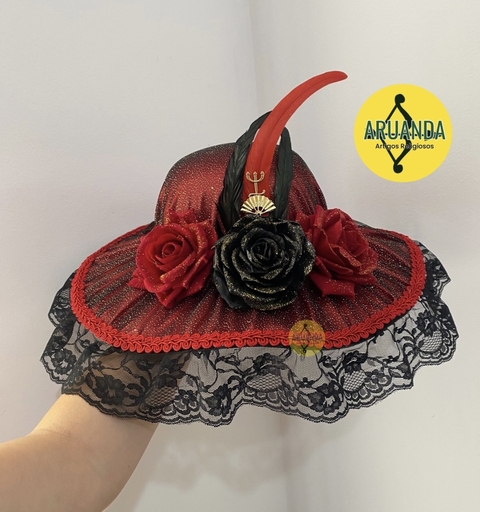 Chapéu de Pomba Gira Vermelho, preto e dourado - Código 173 - comprar online
