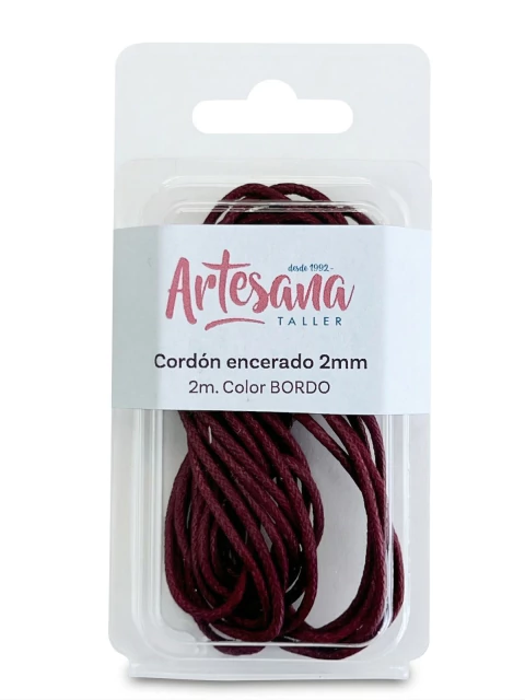 Cordón encerado 2mm x2m. Color BORDO Artesana taller
