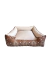 Cama quadrada marrom premium para pets, 58cm x 58cm, com estampa de cães e estrelas nas laterais