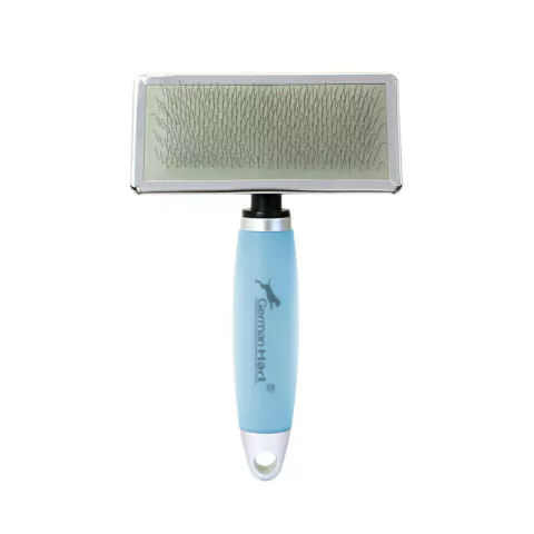 Produto rasqueadeira Germanhart Gel Azul de tamanho médio de cor azul claro e com detalhes em cor prata.