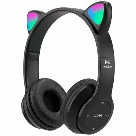 AURICULAR VINCHA BLUETOOTH CAT47M / P47M RGB CON OREJITAS / NEGRO