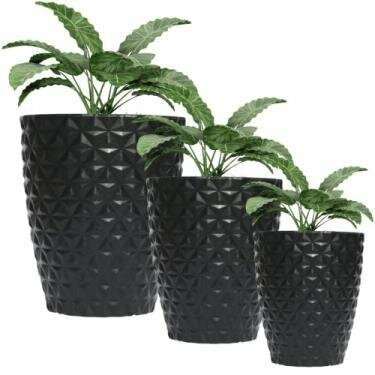 Kit 3 Vasos Para Plantas Decorativo Coluna Diamante com Prato PP P M - comprar online