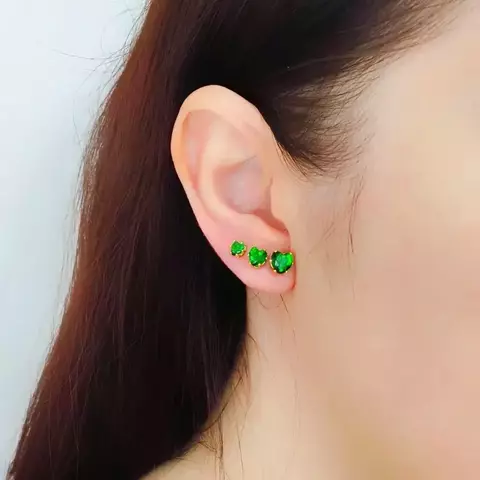 Trio de Brincos Coração, Pedras de Zircônia - Folheado a Ouro 18k