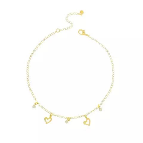 Tornozeleira com Corações Vazados e Zircônias Cristais - Folheado a Ouro 18k - comprar online
