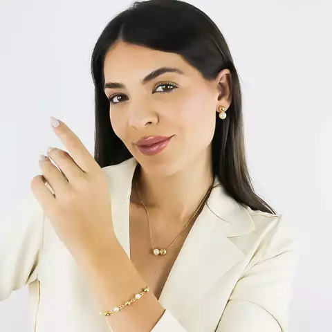 Brincos Pérola e Meia Bola - Folheado a Ouro 18k