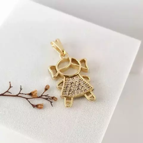 Pingente Filhos Menina Cravejado de Zircônias Cristais - Folheado a Ouro 18k