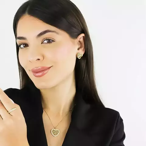 Pingente Árvore da Vida Coração Vazado, cravejado de Zircônias - Folheado a Ouro 18k