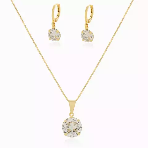Conjunto Ponto de Luz: Pingente e Brincos de Argola em Zircônia Cristal e Corrente Veneziana - Folheados a Ouro 18k - comprar online
