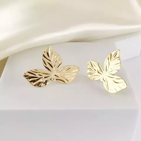Brincos Folhas Texturizadas - Folheado a Ouro 18k