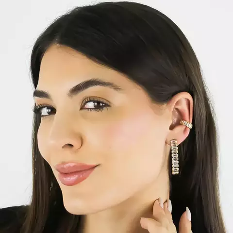 Brinco Piercing Fake com Zircônias Cristais - Folheado a Ouro 18k