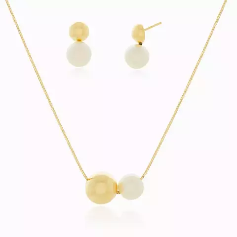 Colar Pérola e Meia Bola, com corrente Veneziana - Folheados a Ouro 18k - comprar online