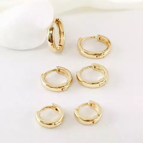 Trio de Brincos de Argola, Lisa - Folhados a Ouro 18k