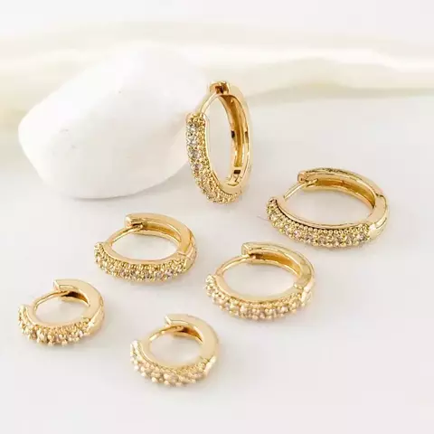 Trio de Brincos, Cravejados de Zircônias - Folheado a Ouro 18k