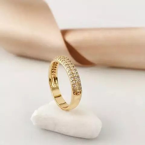 Anel Meia Aliança, com Micro Zircônias Cristais - Folheada a Ouro 18k