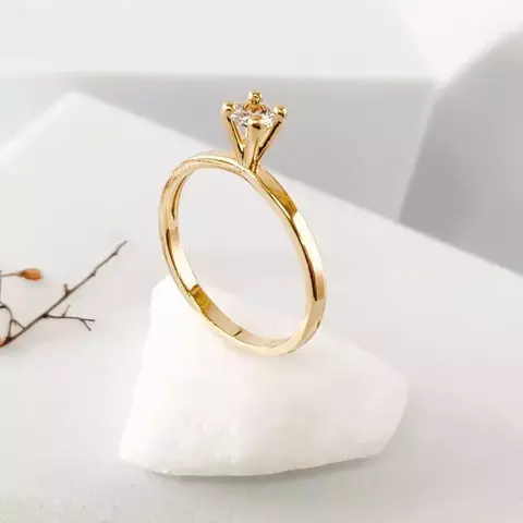 Anel Solitário, pedra de Zircônia, com 4 garras - Folheado a Ouro 18K - comprar online