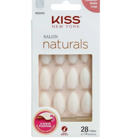 Kiss Unha Postiça S/ Cola Naturals Stiletto Longo KSN06BR