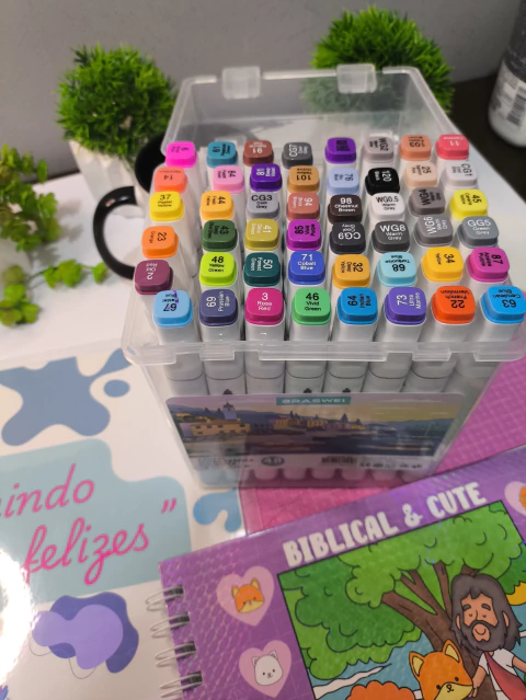 Maleta de canetas Marcadoras para livros de colorir 48 cores