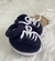 Sapatinho Tricô Cadarço Branco - Azul Marinho - comprar online