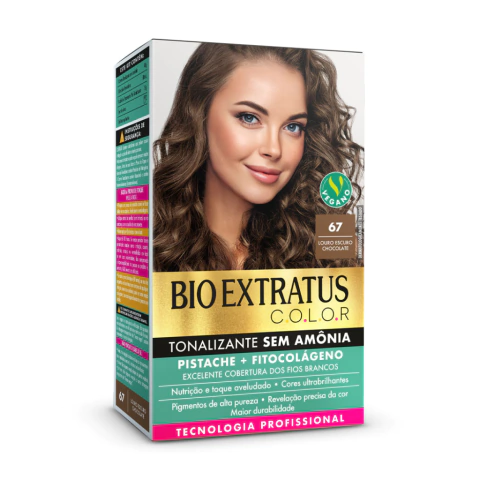 tonalizante bio extratus 67, louro escuro chocolate bio extratus, tonalizante chocolate bio extratus, coloração sem amônia, tonalizante vegano bio extratus, cor 67 bio extratus, tonalizante chocolate sem química, tonalizante bio extratus 135g, cor suave s