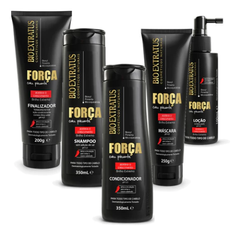 kit força com pimenta bio extratus, kit bio extratus 5 produtos, força com pimenta crescimento capilar, bio extratus shampoo pimenta, tônico bio extratus pimenta, máscara força e crescimento, finalizador bio extratus original, tratamento capilar bio extra