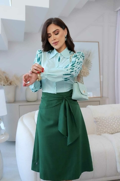 Camisa Kauly Verde Água Toque Seda Estampa - comprar online