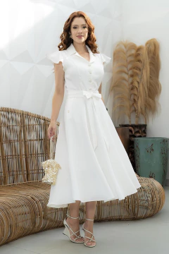 Vestido Luciana Pais Lady Like Midi Branco Alfaiataria Manga Borboleta - loja online