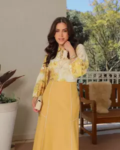 Camisa fechada manhã balão de seda estampa exclusiva