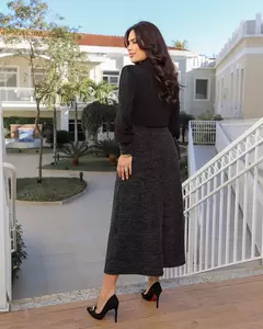 Vestido camisa Midi preto,camisa em Cambraia e saia em tricot lurex na internet