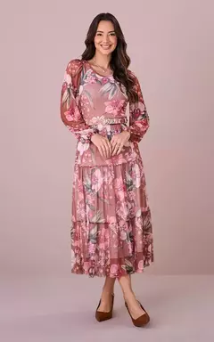Vestido Maxi Midi no Tule Estampado Olga - comprar online