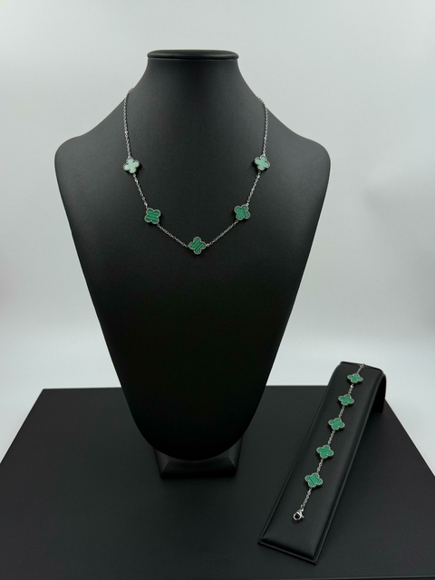 Conjunto Trevo Prata Listrada (Colar 5 Trevos + Pulseira) - comprar online