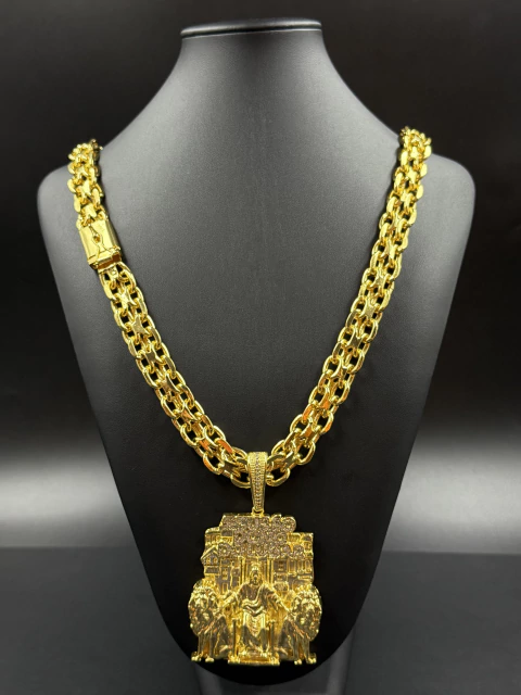 Corrente Cadeado Duplo Banhado a Ouro 18k (16 mm x 70 cm)