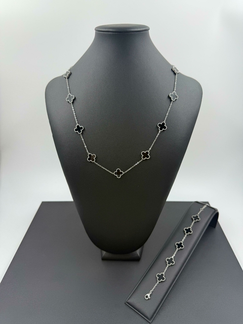 Conjunto Trevo Preto e Prata (Colar + Pulseira) - comprar online