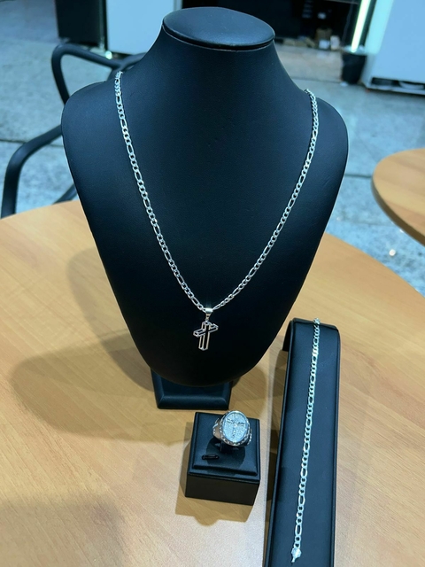 Kit Fé – Corrente e Pulseira 3x1 (5 mm) + Pingente Cruz e Dedeira Jesus Cristo - comprar online