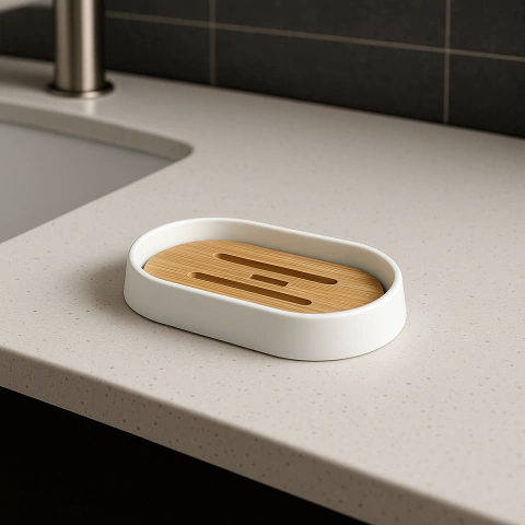 JABONERA OVAL PLASTICO C/BAMBU x12 unidades