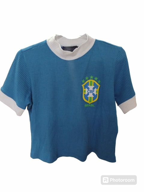 T-SHIRT BRASIL GOLA ALTA-AZUL/BRANCO - comprar online