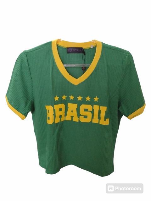 T-SHIRT BRASIL GOLA V-VERDE/AMARELO - comprar online