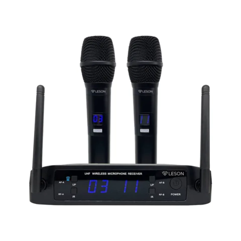 Microfone Duplo Sem Fio Digital 32 Frequências Ls916 Leson Cor Preto