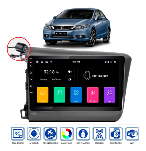 Central Multimídia 9 Pol Honda Civic 2012 A 2016 Android Gps