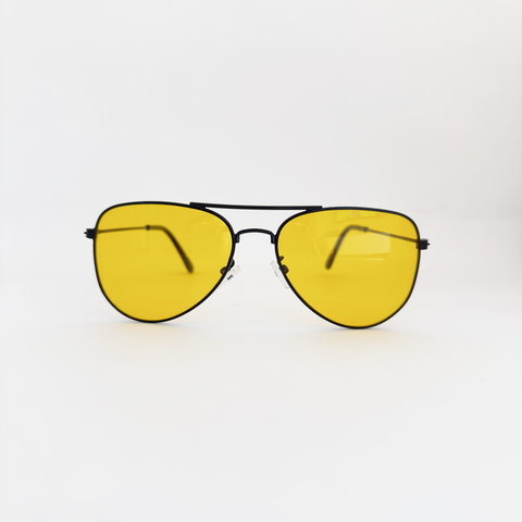 Óculos aviador lente curva preto lente amarela - comprar online