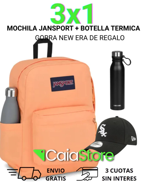 MOCHILA JANSPORT + BOTELLA TERMICA + GORRA NEW ERA DE REGALO - comprar online