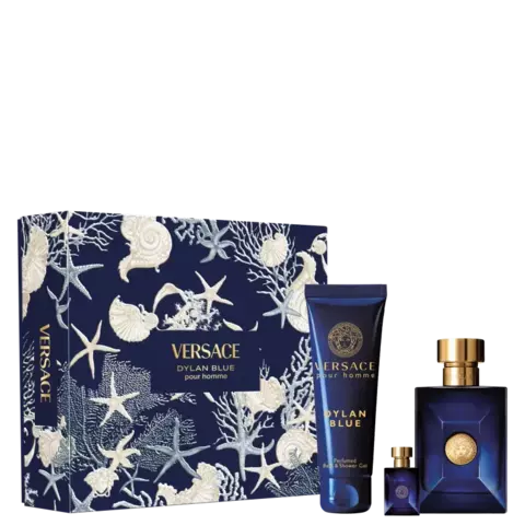 KIT Dylan Blue Pour Homme Versace Eau de Toilette 100 ml + Miniatura 5 ml + Gel de banho 150 ML