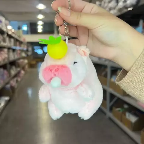 Llavero capibara kawaii tropical | Peluche rosa con anana